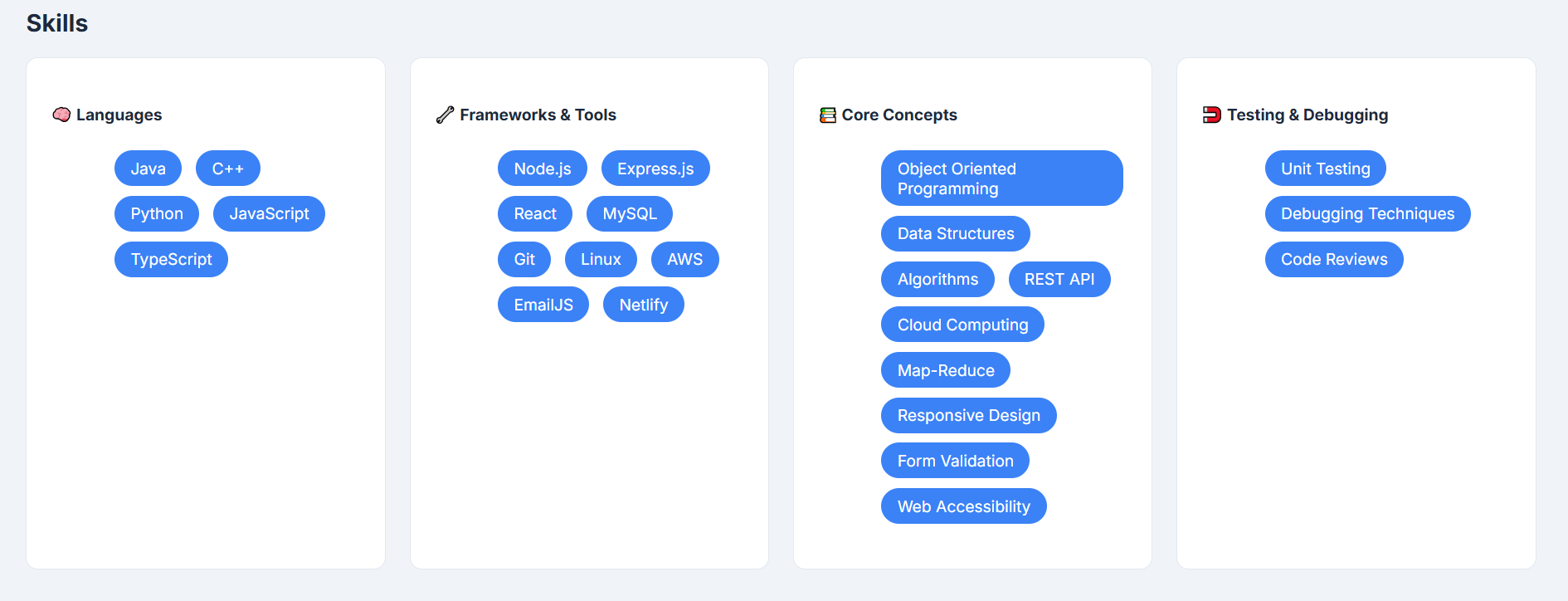 Skills section